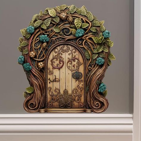 Amazon.com: Vines and Flowers Fairy Door - Fairy Door Wall Sticker : Tools & Home Improvement Clay Fairy Door, Vines And Flowers, Elf Door, Mouse Hole, Wooden Things, Fairy Stuff, Mural 3d, Mystical Places, Mushroom Fairy