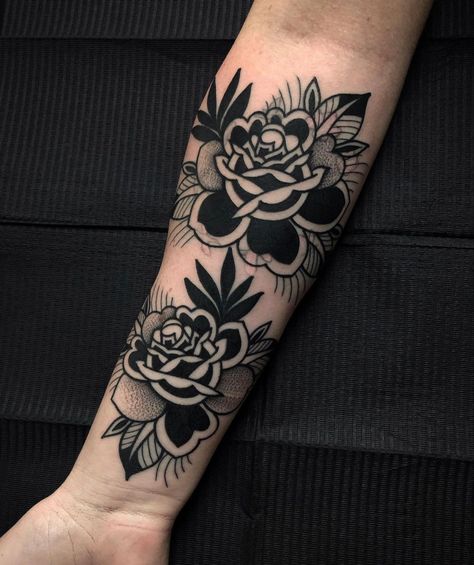 Traditional Flower Tattoo Black, Traditional Tattoo Cover Up, Traditional Floral Tattoo, Black And White American Traditional, Flower Tattoo Black, Traditional Flower Tattoo, Black And White Traditional, Black Flowers Tattoo, Traditional Tattoo Flowers