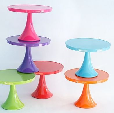 Cake Stand Finds, as featured on HGTV Magazine ~ Kroma Design Studio | Today's Party Ideas Pretty Cake Stands, Colorful Cake, Party Dishes, Pedestal Cake Stand, Bright Rooms, Pudding Desserts, Candy Table, Bright Ideas, Colorful Cakes