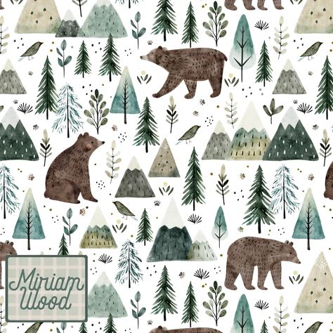 Wrapping up the last few designs of my woodland collection. I’ve loved painting these, but I’m excited to start working on winter and Christmas patterns next. Just a few more coordinates and plaid to go! Link to collection @spoonflower in bio . . . . . . #surfacepatternprint #watercolorpattern #patterndesign #fabricdesign #textilepattern #surfacedesign #patternandprint #homedecor #wallpaperdesign #makeitindesign #spoonflowerdesigner #patterndesigner #printinspiration #fabricprint #repeatpat... Outdoorsy Nursery, Cabincore Aesthetic, Watercolor Bears, Scandinavian Nursery Decor, Bohemian Winter, Boho Kids Room, Mountains And Trees, Scandi Nursery, Scandinavian Nursery