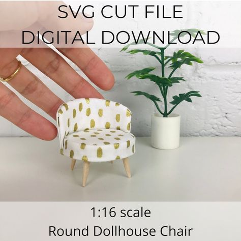 SVG file for 1:16 scale dollhouse miniature modern round | Etsy Make An Ottoman, Dollhouse Chair, Mini Dollhouse, Tiny Furniture, Doll Things, Miniature Chair, Barbie Doll House, Modern Dollhouse, Wooden Dollhouse