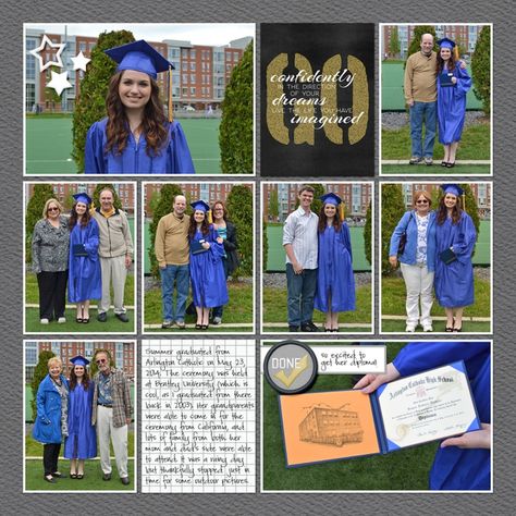 Scrapbook Ideas Graduation, Graduation Scrapbook Layouts, Graduation Scrapbook Ideas, Scrapbooking Graduation, Graduation Layout, Scrapbook Prom, College Scrapbook, Senior Scrapbook Ideas, High School Graduation Photos