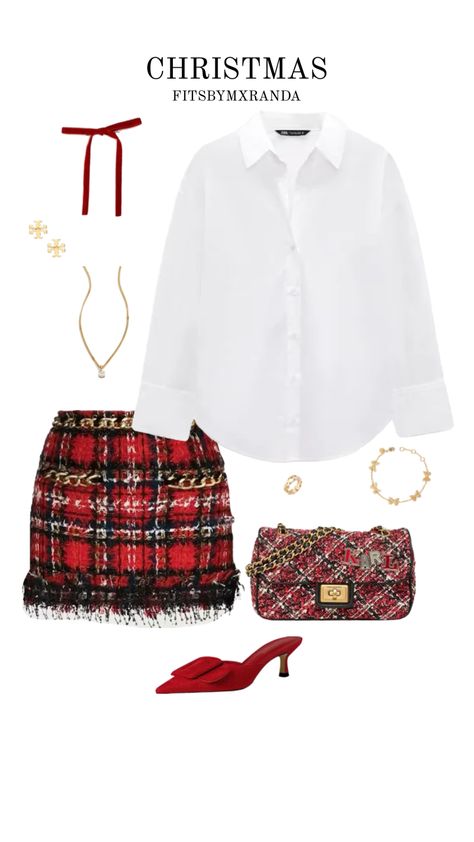 Fancy Christmas Outfit, Christmas Plaid Outfit, Plaid Christmas Outfit, White Christmas Outfit, Outfit Shuffles, Office Party Outfits, Outfit Png, Christmas Party Outfit, 2000s Outfits