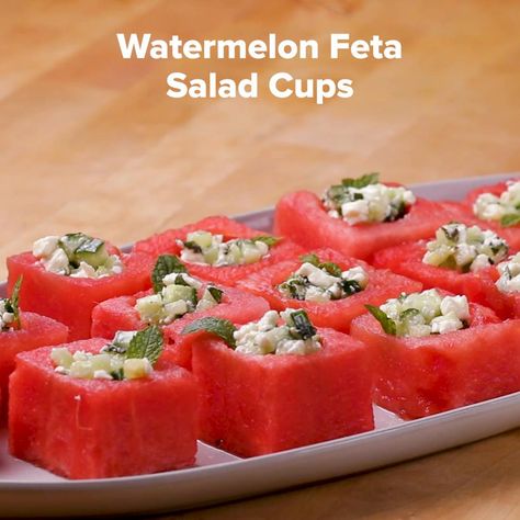 Salad Cups, Seedless Watermelon, Watermelon Feta Salad, Watermelon And Feta, Party Appetizers Easy, Salad Ideas, Appetizer Bites, Watermelon Recipes, Feta Salad