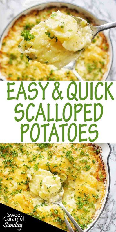 Creamy cheesy potato bake is an easy side dish that works for anything! This simple recipe is quick and creamy! #potatobake@sweetcaramelsunday Scalloped Potatoes Quick, Cheap Side Dishes, Farmhouse Cooking, Cheesy Potato Bake, Easy Scalloped Potatoes Recipe, Easy Baked Potato, Paleo Vegetarian Recipes, Scalloped Potatoes Easy, Scalloped Potato