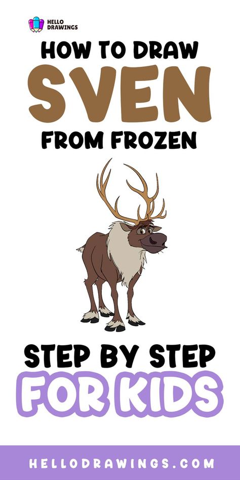 How to Draw Sven | Simple Guide for Kids Disney Cartoon Drawings, Sven Frozen, Disney Character Drawings, Disney Cuties, Drawings Tutorials, Cartoon Drawings Disney, Cartoon Drawing Tutorial, Frozen Characters, Disney Cartoon Characters