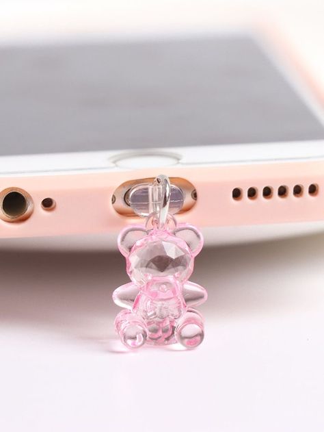 Mobile Earphones, Dust Plug Charm, Anti Dust Plug, Pretty Phone Cases, Pink Teddy, Dust Plug, Acrylic Designs, Pink Collars, Phone Charging