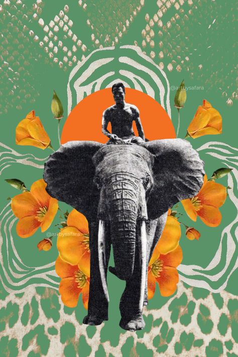 “Safari” . Art inspired by a vintage photograph from 1925 Congo African Art Collage, Elephant Collage Art, Africa Aesthetic Art, Safari Aesthetic, Africa Aesthetic, Website Moodboard, Elephant Safari, Art Collages, Safari Art