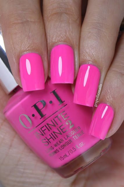 Opi Pink Nail Polish, Barbiecore Nails, Pink Nails Opi, Neon Pink Nail Polish, Hot Pink Nail Polish, Mac Lipstick Shades, Neon Pink Nails, Nails Pedicure, Opi Colors