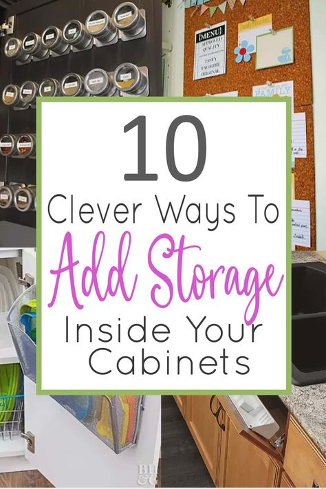 Kitchen and bathroom Organization - 10 Ways to add storage using the back of cabinet doors. Most are renter friendly and brilliant ideas. Cabinet Organization Ideas, Cabinet Door Storage, Kitchen Cabinet Organization Ideas, Kitchen Wrap, Bathroom Cabinet Organization, Organized Kitchen, Diy Towels, Kitchen Clutter, Linen Closet Organization