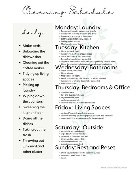 Weekly House Cleaning, Easy Cleaning Schedule, Household Cleaning Schedule, 7 Bedroom House, Cleaning Schedule Printable, Clean House Schedule, Week Schedule, To Do Planner, Weekly Cleaning Schedule