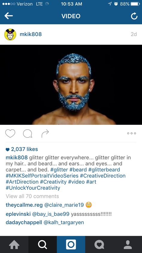 Glitter Beard, Guy Glitter Makeup, Drag Makeup With Beard, Glitter Beards, Garibaldi Beard, Bearded Men Meme, Facial Hair, Art Direction, Facial