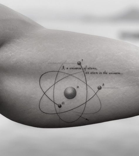 Formula Tattoo Physics, Science And Nature Tattoo, Astro Physics Tattoo, Physics Tattoo Science, Evolution Tattoo Ideas, Hologram Tattoo, Chemical Tattoo Ideas, Time Machine Tattoo, Alchemical Tattoo