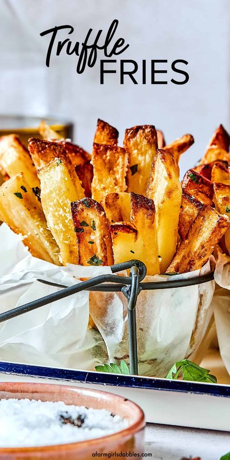 Truffle Fries Air Fryer, Fries Air Fryer, Truffle Oil Recipes, Truffle Burger, Make French Fries, Fries At Home, Parmesan Truffle Fries, Easy Make Ahead Appetizers, Easy Truffles