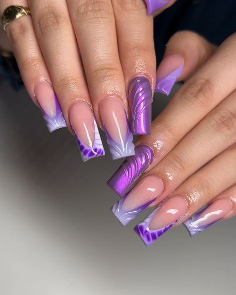 Purple And White Nails, Wave Nails, Green Acrylic Nails, Acrylic Toe Nails, Hello Nails, Punk Nails, Long Acrylic Nail Designs, Square Nail Designs, Fancy Nails Designs