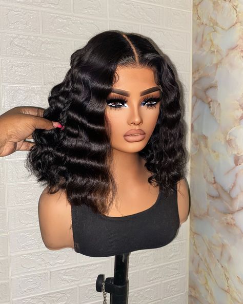 PARIS Bob JET BLACK ✨ 5x5 HD lace GLUE-LESS unit Crimps Available for purchase Hair: Raw Indian exotic deep wavy 🤎 TEXT TO ORDER: 484-475-6470 or click the link in bio for EXPRESS SHIPPING -Hair: raw Indian luxe wave with 5x5 HD closure -Size: 21”-23” circumference -Elastic Adjustable Band for glue-less wear ALL Custom signature units include: ✅Custom machine made ✅Tailored to fit clients head measurements ✅Premium Bundles & HD lace included ✅Glue-less/easy install Skip the salon... Crimp Lace Front Wig, Bob With Crimps, Crimp Bob, Loose Deep Wave Bob, Paris Bob, Crimp Hairstyles, Loose Wave Bob, Deep Wave Bob Wig, Beautiful Natural Curly Hair