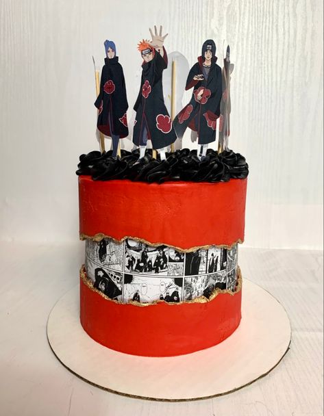 Akatsuki Cake Ideas, Manga Cake Ideas, Manga Birthday Cake, Naruto Wedding Theme, Akatsuki Cake, Naruto Cake Ideas Birthdays, Naruto Theme Cake, Anime Cake Design Birthday, Naruto Cake Design