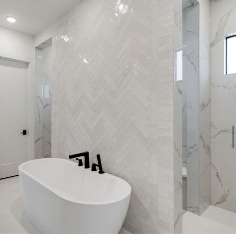 Shower Behind Bathtub, Bath In Front Of Shower Wall, Tub In Front Of Shower Wall Master Bath, Shower Behind Tub Layout, Walk Through Shower Behind Tub, Tub In Front Of Shower Wall, Feminine Bathroom, Modern Master Bath, Spa Style Bathroom