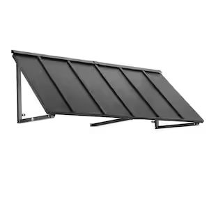 8.6 ft. Houstonian Metal Standing Seam Fixed Awning (104 in. W x 24 in. H x 36 in. D) in Black Awnings Over Doors The Home Depot, Entry Door Awning, Metal Awnings For Windows Exterior, Black Metal Awnings On House, Black Standing Seam Metal Roof, Black Awnings On House, Black Metal Awning, Metal Awnings Over Doors, Matte Black House Exterior