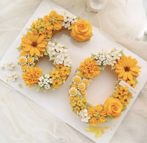 Yellow Number Cake, Sun Flower Birthday Cakes, Sunflower Number Cake, Yellow Flower Birthday Cake, Sunflower Number Cake Ideas, Square Sunflower Cake, Chocolate Cake With Yellow Flowers, Letter Cakes, Cake Lettering