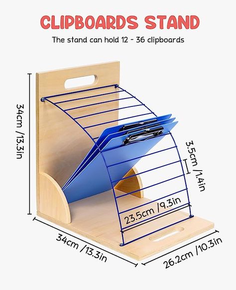 Clipboard Holder - Wood and Metal Clipboard Stand Clipboards Storage Rack Small White Board Organizer for Classroom Office Clipboard Holder, Small White Board, Whiteboard Organization, Clipboard Storage, School Furniture, Clipboard, Office Products, Classroom Organization, White Board