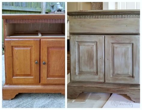 Update oak dressers with a weathered wood look and new hardware for a total makeover! More details at DIY beautify! Wood Makeover, Oak Dressers, Bedroom Furniture Redo, Refinish Furniture, Diy Dresser Makeover, Oak Bedroom Furniture, Faux Brick Walls, Staining Cabinets, Oak Dresser