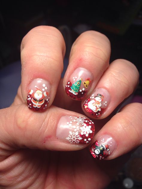 Merry Christmas Christmas Sanrio Nails, Christmas Nails Maximalist, Nails Christmas Hello Kitty, Christmas Nail Charms, Christmas Kawaii Nails, Nails 23, Christmas Nail Art Designs, Christmas Nail Designs, Xmas Nails