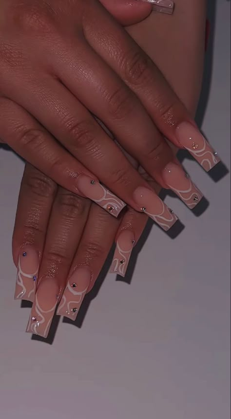 Abstract nail designs Medium Length Nail Designs Square, Abstract Nail Designs, Nails With Gems, Abstract Nail, French Tip Acrylic Nails, Classy Acrylic Nails, Short Square Acrylic Nails, Long Square Acrylic Nails, Short Acrylic Nails Designs