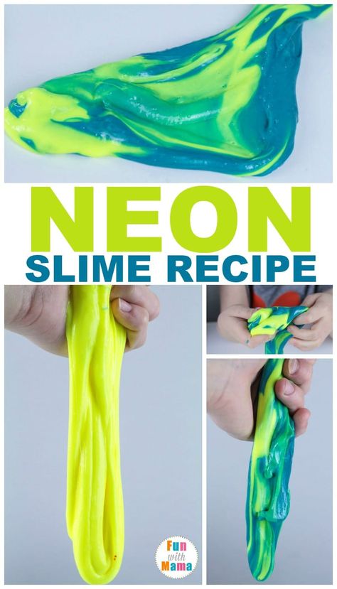 See how you can make this cool Neon Slime Recipe at home with Fun with Mama #neon #slime #multicoloredslime #diy #howtomakeslime #howto #homemadeslime Perfect Slime, Cool Slime Recipes, Neon Crafts, Slime Recipes, Slime Time, Water Games For Kids, Slime For Kids, Sensory Activities Toddlers, Homemade Slime