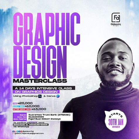 GRAPHIC DESIGN MASTERCLASS Class Poster Design, Photoshop Poster Design, Photoshop Tutorial Typography, Graphic Design Business Card, Church Poster Design, Graphic Design Course, Creative Photoshoot Ideas, Graphic Design Ads, Flyer And Poster Design