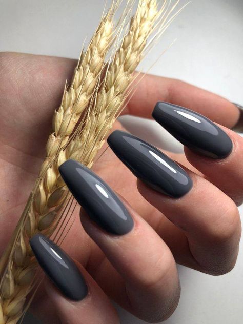 Dark Grey Acrylic Nails, Dark Gray Nails, Charcoal Nails, Dark Nail Colors, Dark Grey Nails, Gray Nail, Grey Acrylic Nails, Grey Nail, Plum Nails