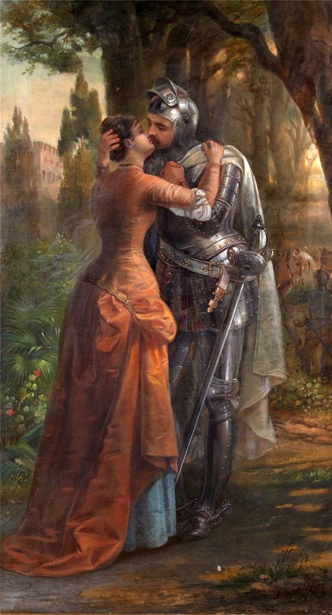 Romance Painting, Fantasy History, Courtly Love, King Author, Pre Raphaelite Art, Medieval Paintings, Romantic Paintings, Romance Art, Knight In Shining Armor