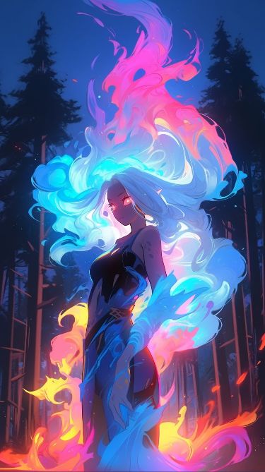 Vibrant Glowing Goddess A Woman, Forest, Hair, Art