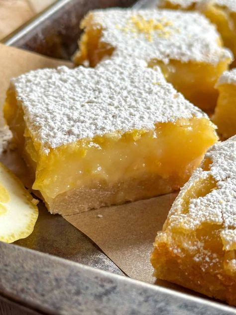 Sourdough Lemon Bars Easy Lemon Bars, Classic Lemon Bars, Sweet Bars, Shortbread Cookie Crust, Lemon Bars Easy, Sourdough Starter Discard Recipe, Lemon Bar, Lemon Bars Recipe, Lemon Curd Filling