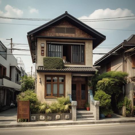 Japanese Hotel Exterior, Town Houses Exterior, Small Home Aesthetic Exterior, Vietnamese House Design, Japanese Style Home Exterior, Japanese Inspired House Exterior, Japanese Home Design Exterior, Small Japanese House Exterior, Japanese Style Bloxburg House