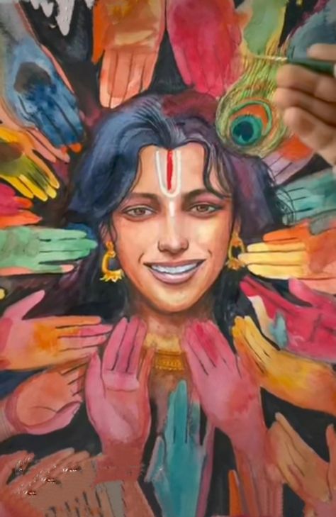 This painting of lord Krishna is done by using watercolors on a drawing sheet. This painting is a perfect example of vibrant colours , playfulness n happiness . Painting Of Lord Krishna, Holi Painting, Holi Drawing, Diwali Painting, Pencil Sketch Images, Drawing Sheet, Animation Art Sketches, Colour Painting, Beautiful Art Paintings