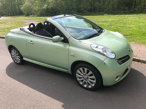 Nissan Micra Convertible, Cute Car Colors, Mint Green Car, Cute Small Cars, Teal Car, Driving Basics, Volkswagen Beetle Convertible, Bug Car, Car Things