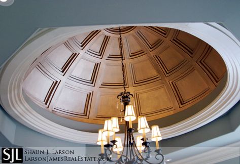 Coffered dome in this spectacular custom home. LarsonJamesRealEstate.com - Franklin TN - Brentwood TN Kitchens With Wood Tone Cabinets, Dome Ceiling Design Modern, Dome Ceiling Design Interiors, Luxury Home Foyer, Dome Ceiling Design, Classic Interior Design Luxury, Foyer Ceiling, Home Foyer, Luxury Ceiling Design