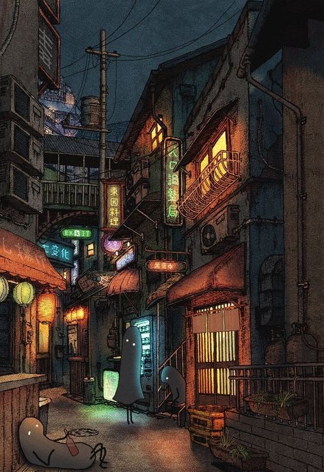 Japan Street Drawing, Sci Fi Japan, Architecture Japan, Street Background, Sci Fi Architecture, Pixel Art Background, Sci Fi City, Anime City, Japan Street