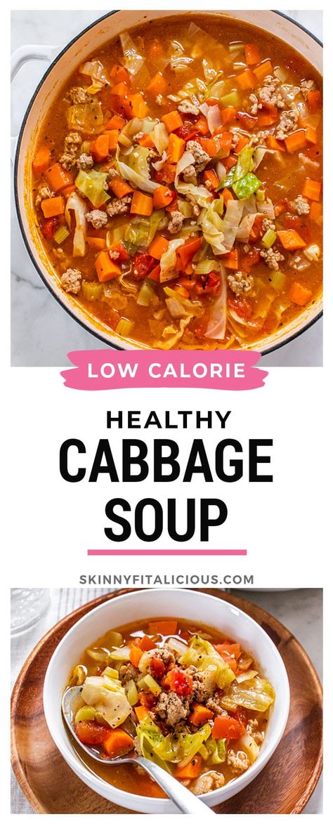 Healthy Cabbage Soup Cabbage Soup Low Calorie, Low Carb Low Calorie Recipes Lunch, Low Carb And Calorie Soup Recipes, Protein Cabbage Soup, Best Low Calorie Soups, Low Calorie Filling Soups, Low Carb Calorie Recipes, Low Ingredient Soup, High Protein Cabbage Soup