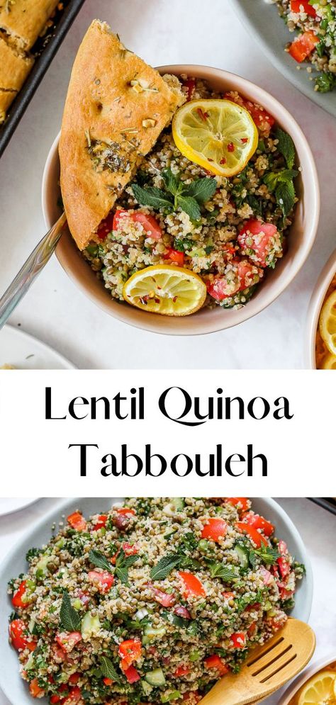 This lentil quinoa tabbouleh is super simple, healthy, and summery. It's packed with protein and summer herbs and veggies. Couscous Healthy, Tabbouleh Salad Recipe, Lentil Quinoa, Lebanese Salad, Lentil Salad Recipes, Tabbouleh Recipe, Lentils And Quinoa, Quinoa Tabbouleh, Tabbouleh Salad