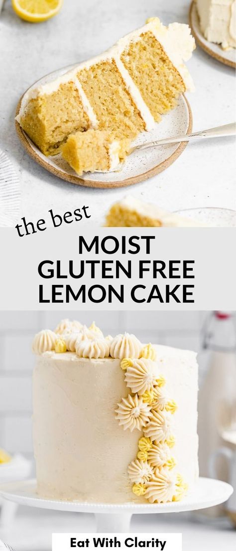 Dairy Free Lemon Cake, Lemon Desert, Gluten Free Dairy Free Cake, Gluten Free Lemon Cake, Gluten Free Wedding Cake, Dairy Free Cake Recipe, Vegan Lemon Cake, Clean Desserts, Vegan Buttercream