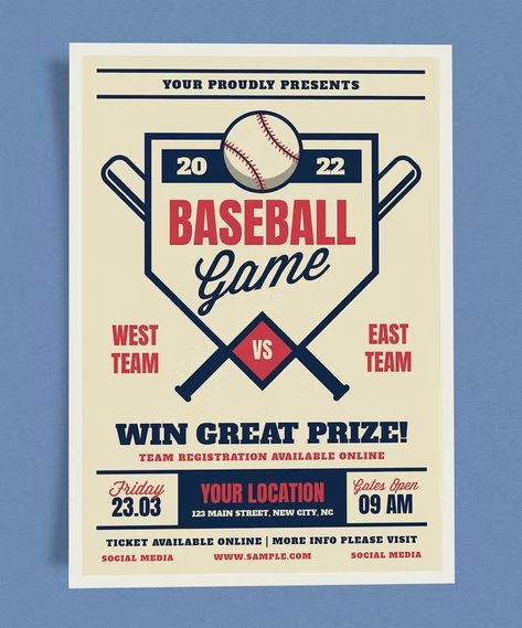 Baseball Game Retro Flyer Template AI, PSD Sports Card Design, Baseball Flyer Design, Baseball Typography Design, Baseball Design Poster, Retro Template, Satchel Paige, Baseball Final Score Graphic, Baseball Schedule Graphic, Baseball Graphics