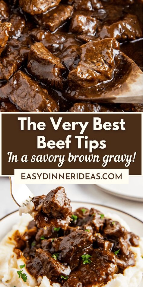 Best Beef Tips, Beef Tips And Rice, Beef Tip Recipes, Beef Tips And Gravy, Stew Meat Recipes, Beef Gravy, Brown Gravy, Beef Tips, Crockpot Beef