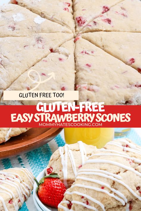 Make a batch of Strawberry Scones these are also easy to make gluten-free too if that's a need with a few simple swaps! Strawberry Scones Recipe, Fluffy Scones, Strawberry Scones, Gluten Free Scones, Strawberry Glaze, Summer Breakfast, Kitchen Goods, Scones Recipe, Gluten Free Bakery