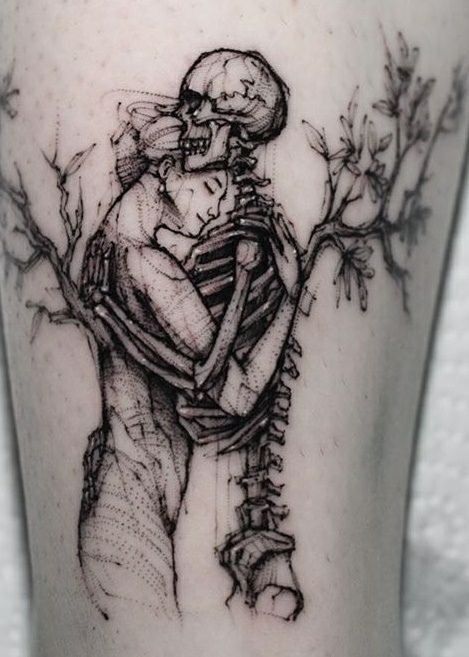 Skeleton With Woman Tattoo, Derealization Sketch Tattoo, Dark Love Tattoo, Eternally Yours Tattoo, Puppet Tattoo, Gotik Tattoo, Sick Tattoo, Wicked Tattoos, Skeleton Tattoos