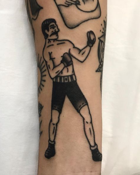 Boxer form yesterday, thanks again Guy! Email or dm to book!! Traditional Boxer Tattoo, Boxer Tattoo, Boxing Tattoos, Squid Tattoo, Traditional Black Tattoo, Tattoo For Son, Old School Tattoo Designs, Arm Band Tattoo, Traditional Tattoo Design