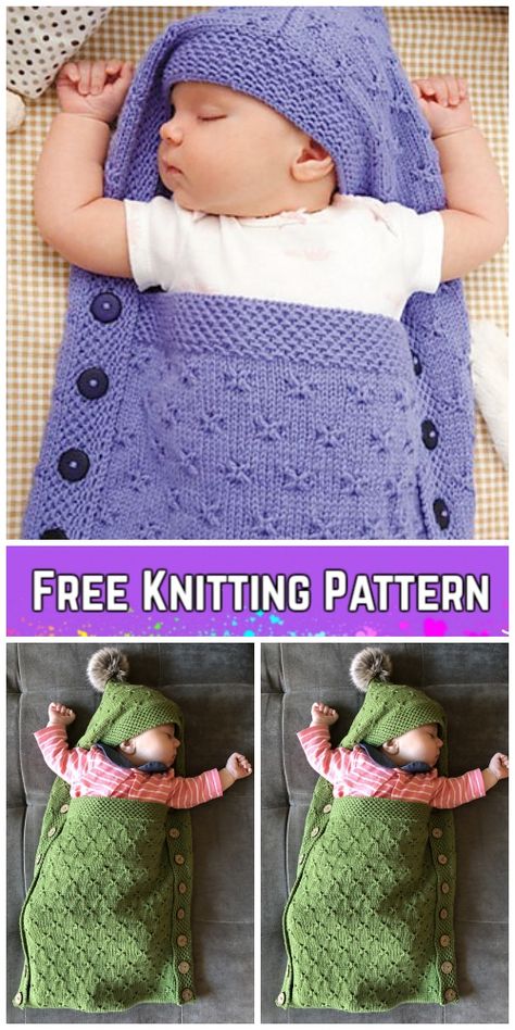 Knit Baby Hooded Sleeping Sack Blanket Free Knitting Pattern Sleeping Bag Pattern, Knitting Patterns Cocoon, Baby Cocoon Pattern, Knit Baby Blanket Pattern Free, Free Baby Blanket Patterns, Knitting Patterns Free Blanket, Baby Boy Knitting Patterns, Baby Sleep Sack, Knit Baby Sweaters