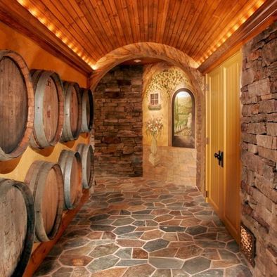 Wine Cellar Basement Tile, Wine Grotto, Wine Cellar Wall, Cellar Ideas, Wine Cellar Basement, Barrel Vault Ceiling, Wine Cave, Home Wine Cellars, Custom Wine Cellars