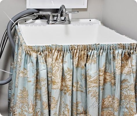 Utility Sink Skirt, Skirted Sink, Utility Sink Makeover, Tub Skirt, Sink Makeover, Sink Skirt, Hidden Laundry, Laundry Room Sink, Laundry Tubs